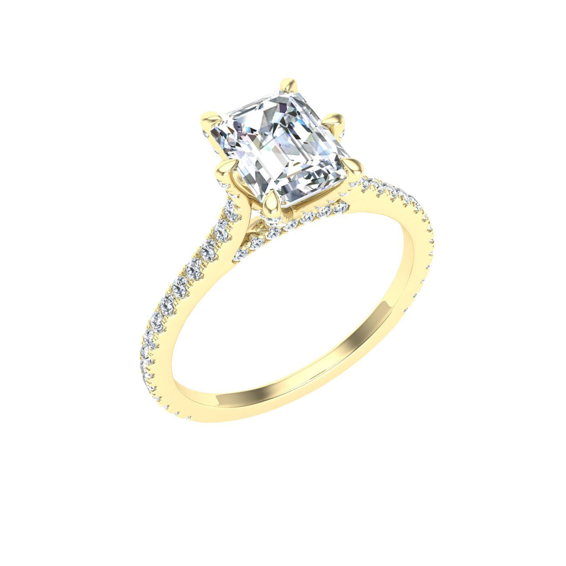 Inspiration Emerald Cut Side Stones Moissanite Engagement Ring Yellow Gold