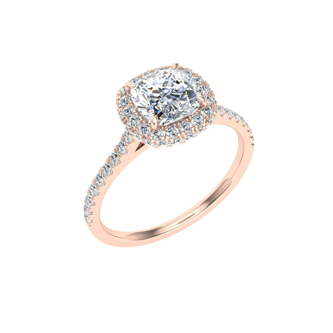 Lure Cushion Cut Halo Moissanite Engagement Ring  Rose Gold