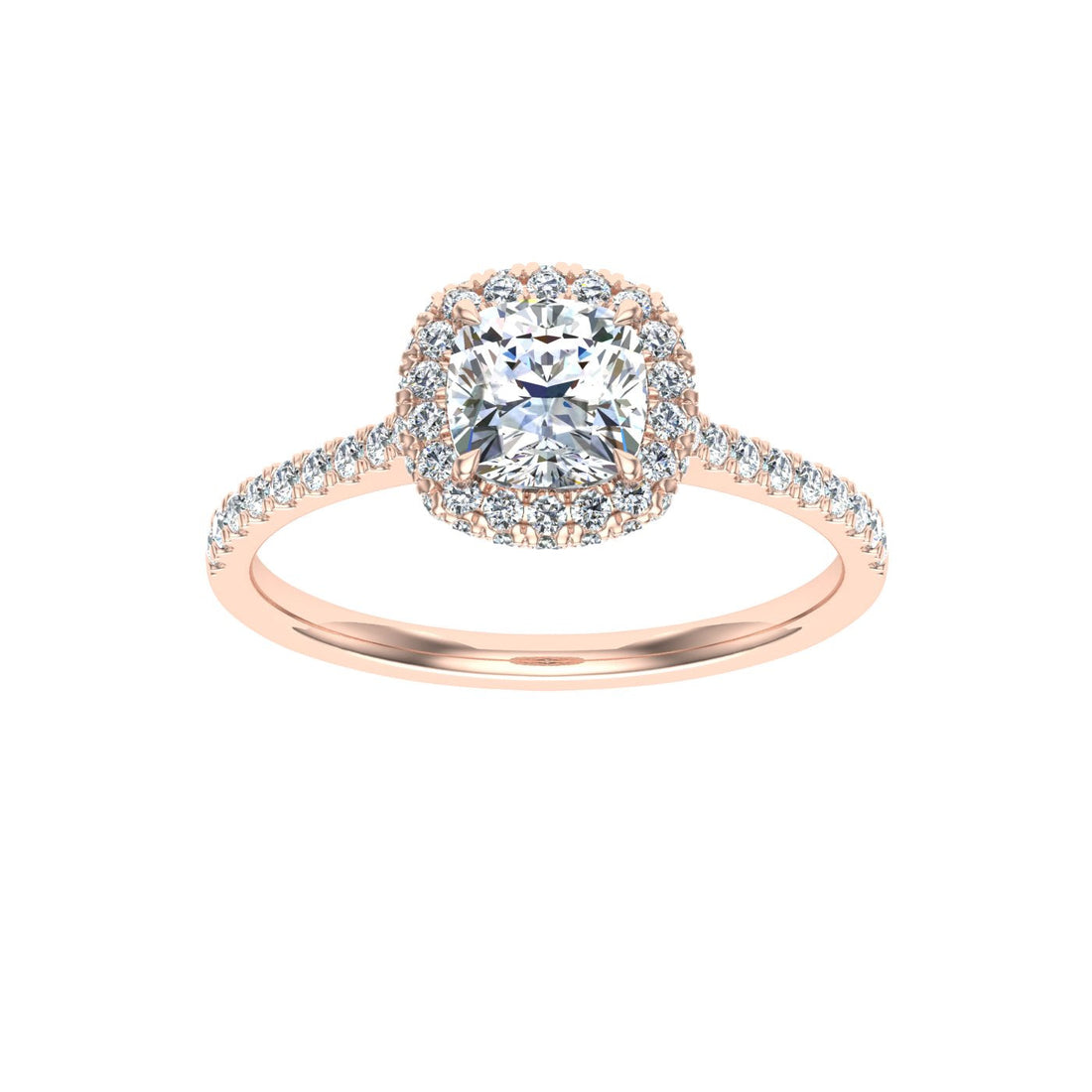 Lure Cushion Cut Halo Moissanite Engagement Ring  Rose Gold