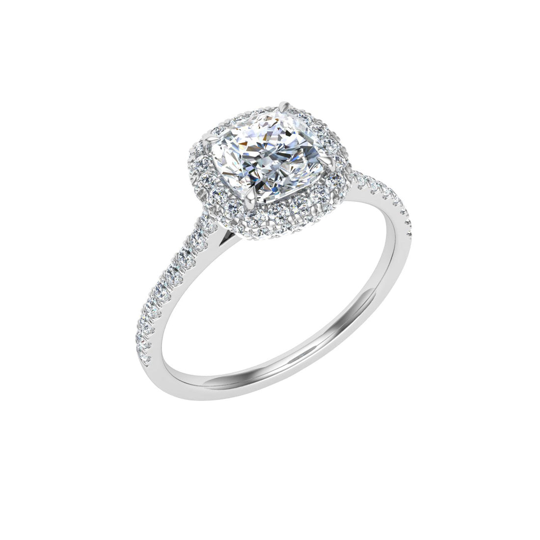 Lure Cushion Cut Halo Moissanite Engagement Ring White Gold