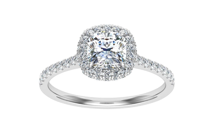 Lure Cushion Cut Halo Moissanite Engagement Ring Silver 925