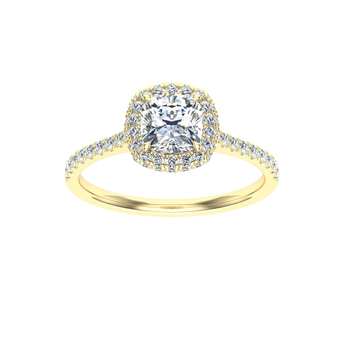 Lure Cushion Cut Halo Moissanite Engagement Ring Yellow Gold