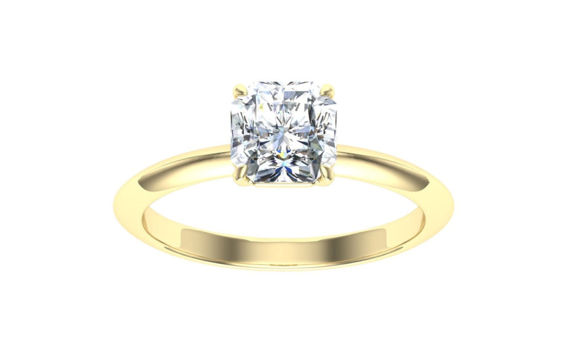 Whispers Asscher Cut Solitaire Moissanite Engagement Ring Yellow Gold