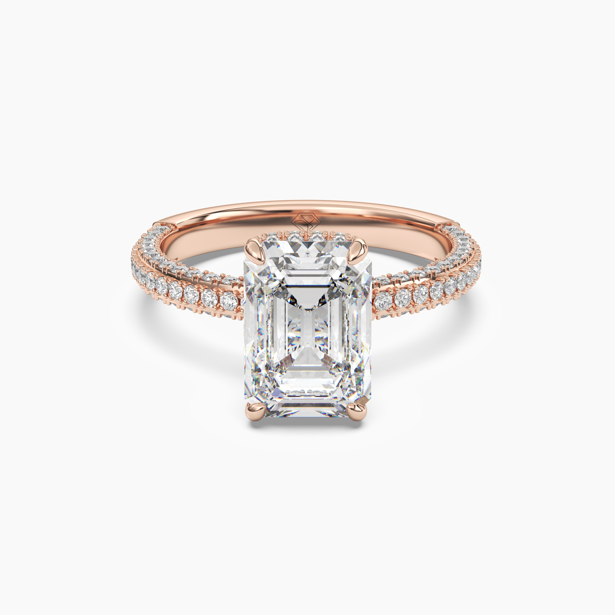 Gwen 2.5 Carat Emerald Cut Hidden Halo Lab Grown Diamond Ring in Silver - View 7