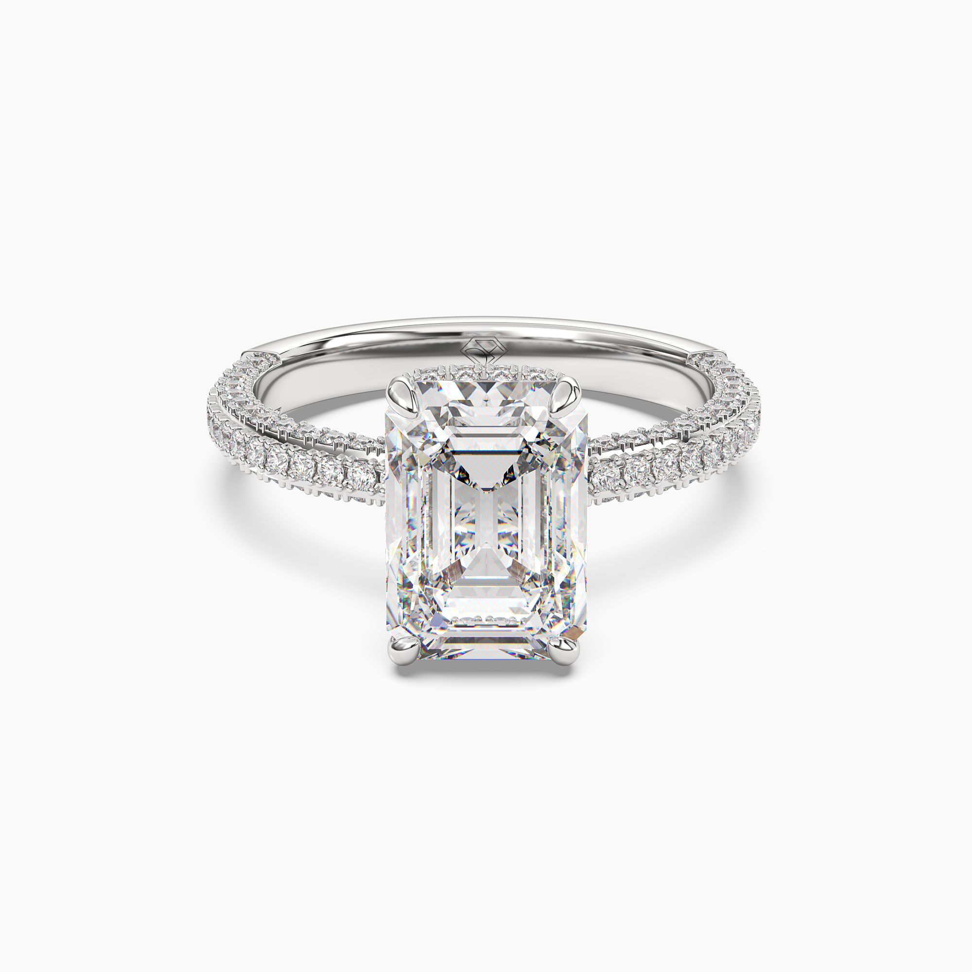 Gwen 5 Carat Emerald Cut Hidden Halo Lab Grown Diamond Ring in Platinum