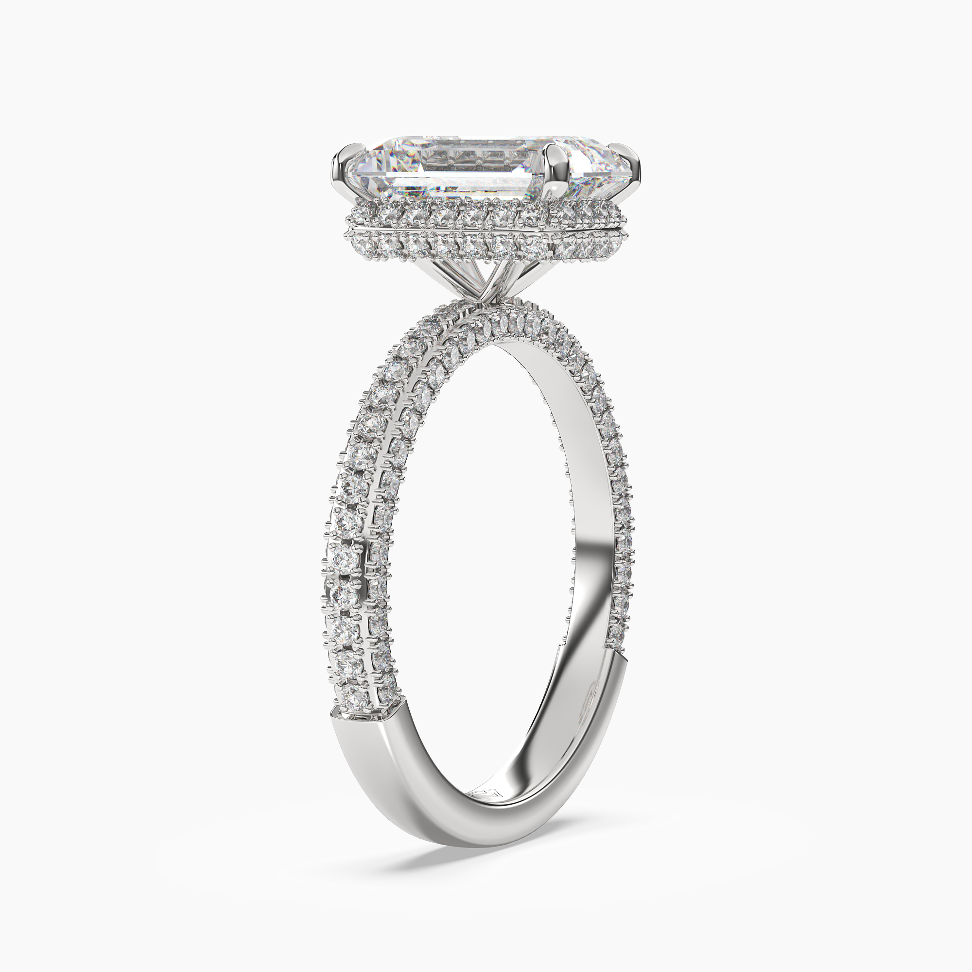 Gwen 3.5 Carat Emerald Cut Hidden Halo Lab Grown Diamond Ring in 14K White Gold - View 2