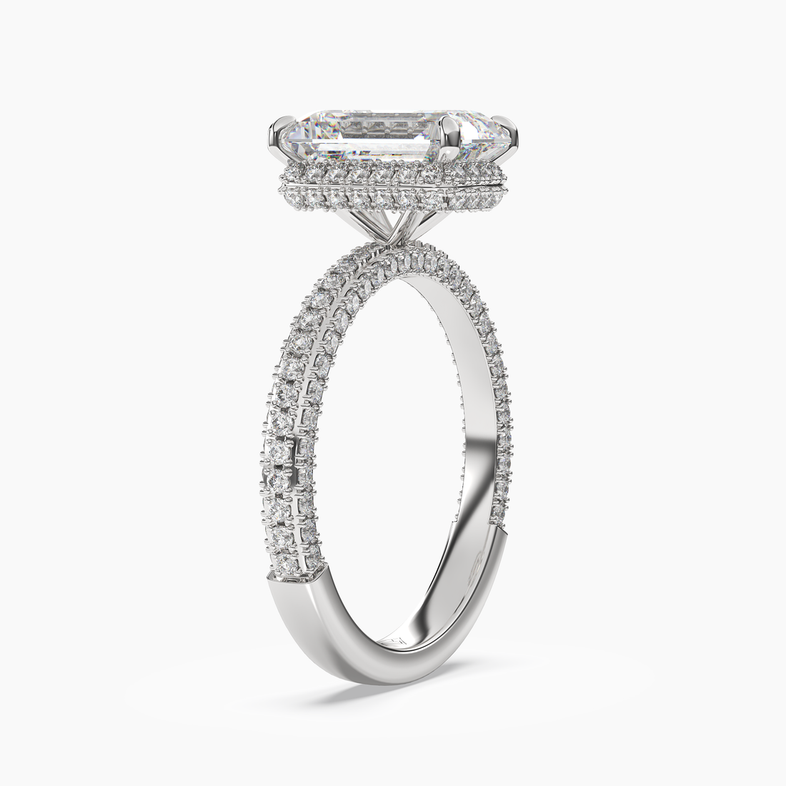 Gwen 5 Carat Emerald Cut Hidden Halo Lab Grown Diamond Ring in 18K White Gold - View 2
