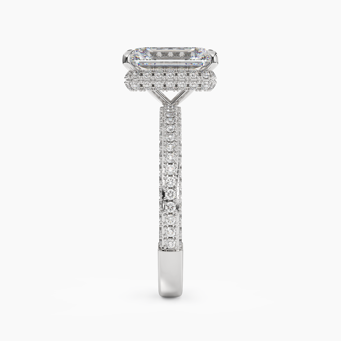 Gwen 4.5 Carat Emerald Cut Hidden Halo Lab Grown Diamond Ring in 14K White Gold - View 3