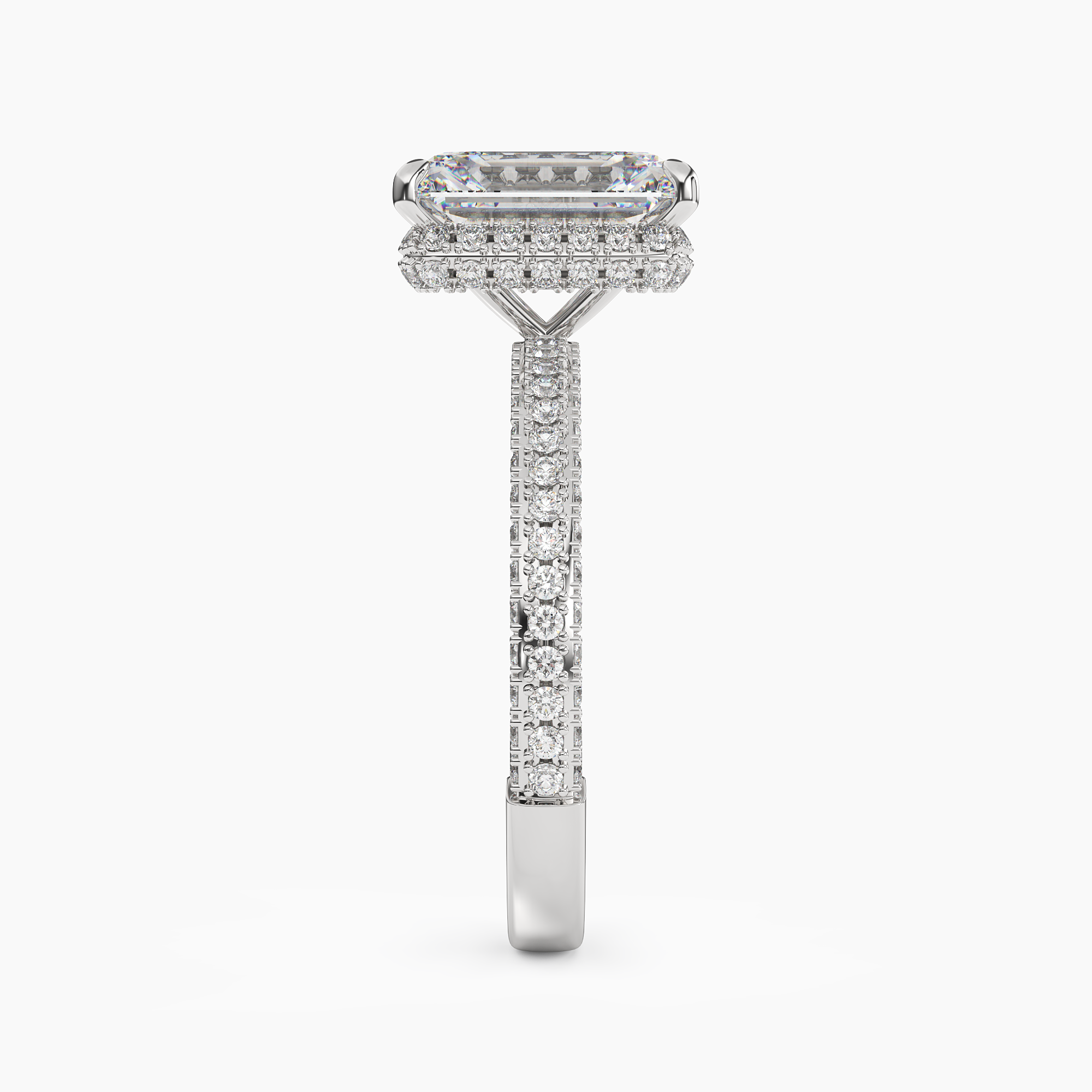 Gwen 5 Carat Emerald Cut Hidden Halo Lab Grown Diamond Ring in 18K White Gold - View 3