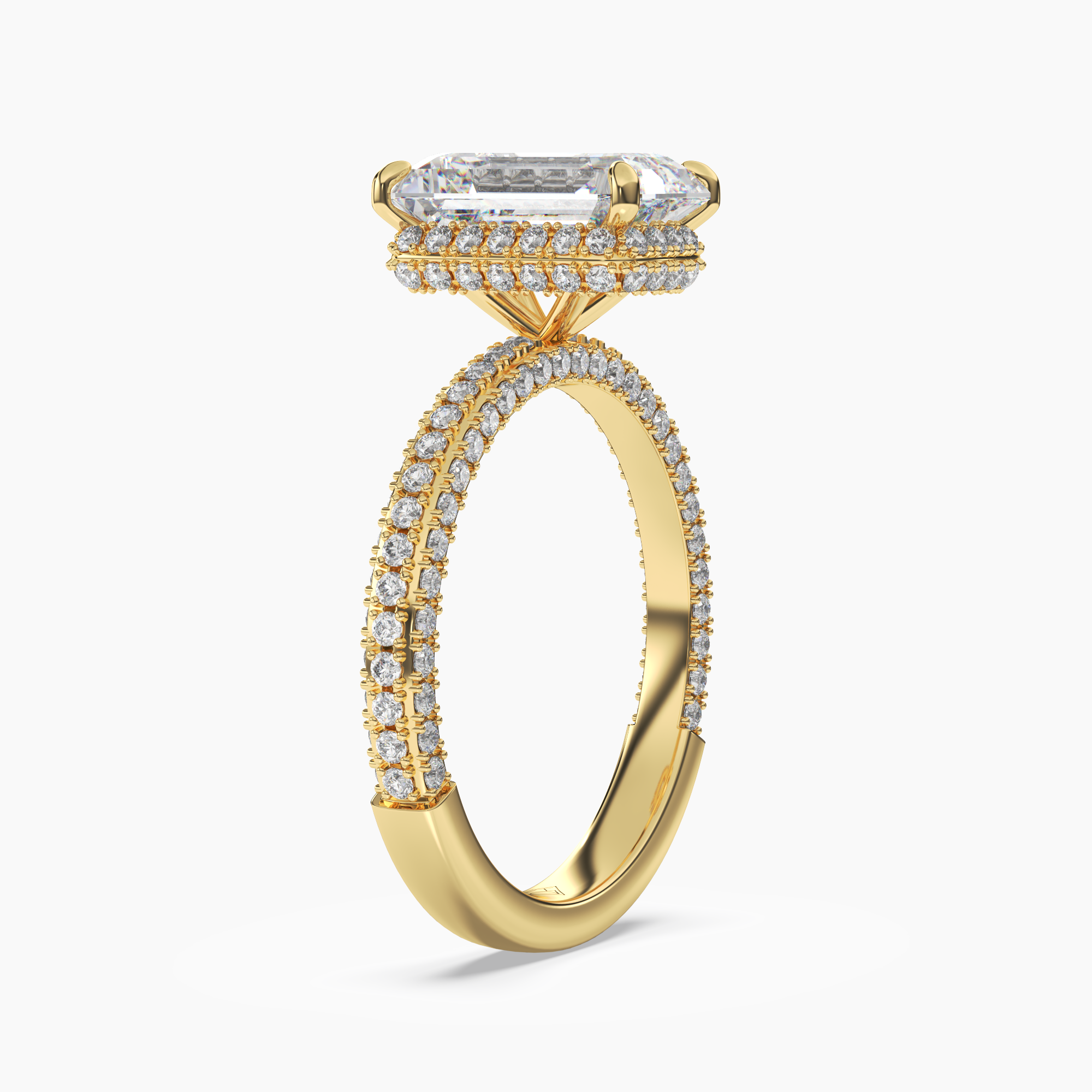 Gwen 3 Carat Emerald Cut Hidden Halo Lab Grown Diamond Ring in Silver - View 5