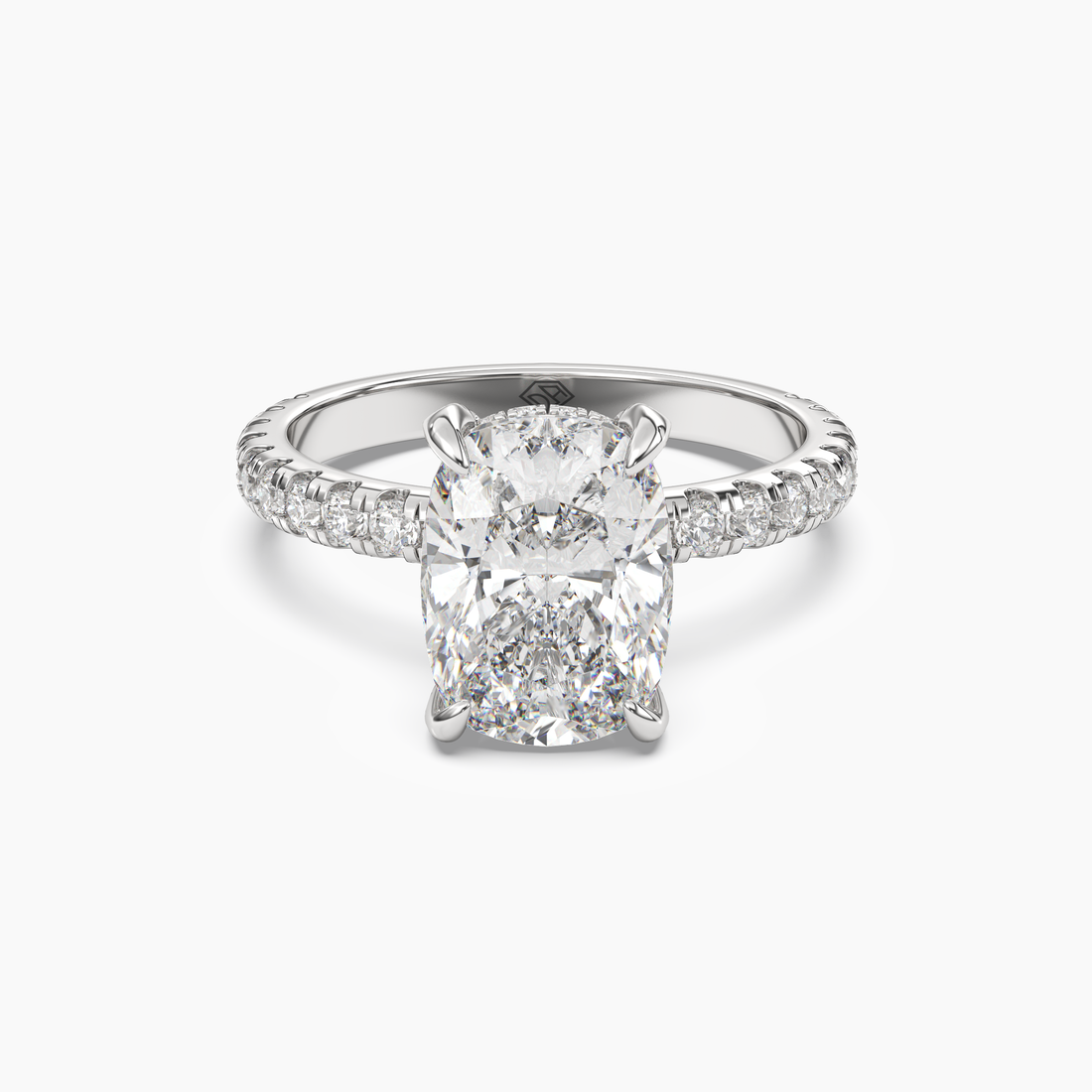 Serena 5 Carat Cushion Cut Hidden Halo Lab Grown Diamond Ring in Platinum