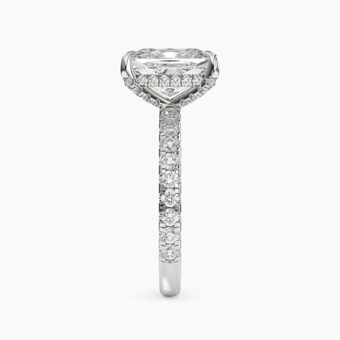 Serena 3.5 Carat Cushion Cut Hidden Halo Lab Grown Diamond Ring in Silver - View 3