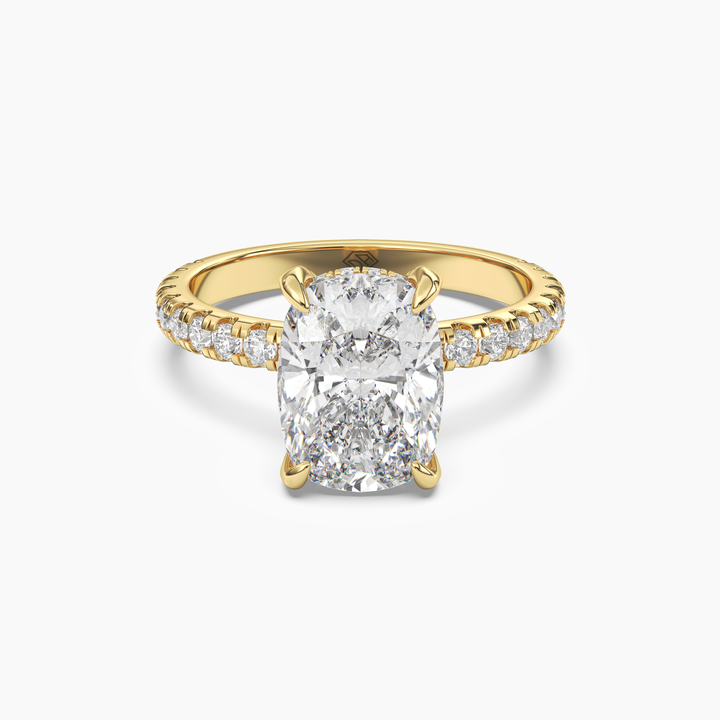 Serena 2 Carat Cushion Cut Hidden Halo Lab Grown Diamond Ring in 14K Yellow Gold