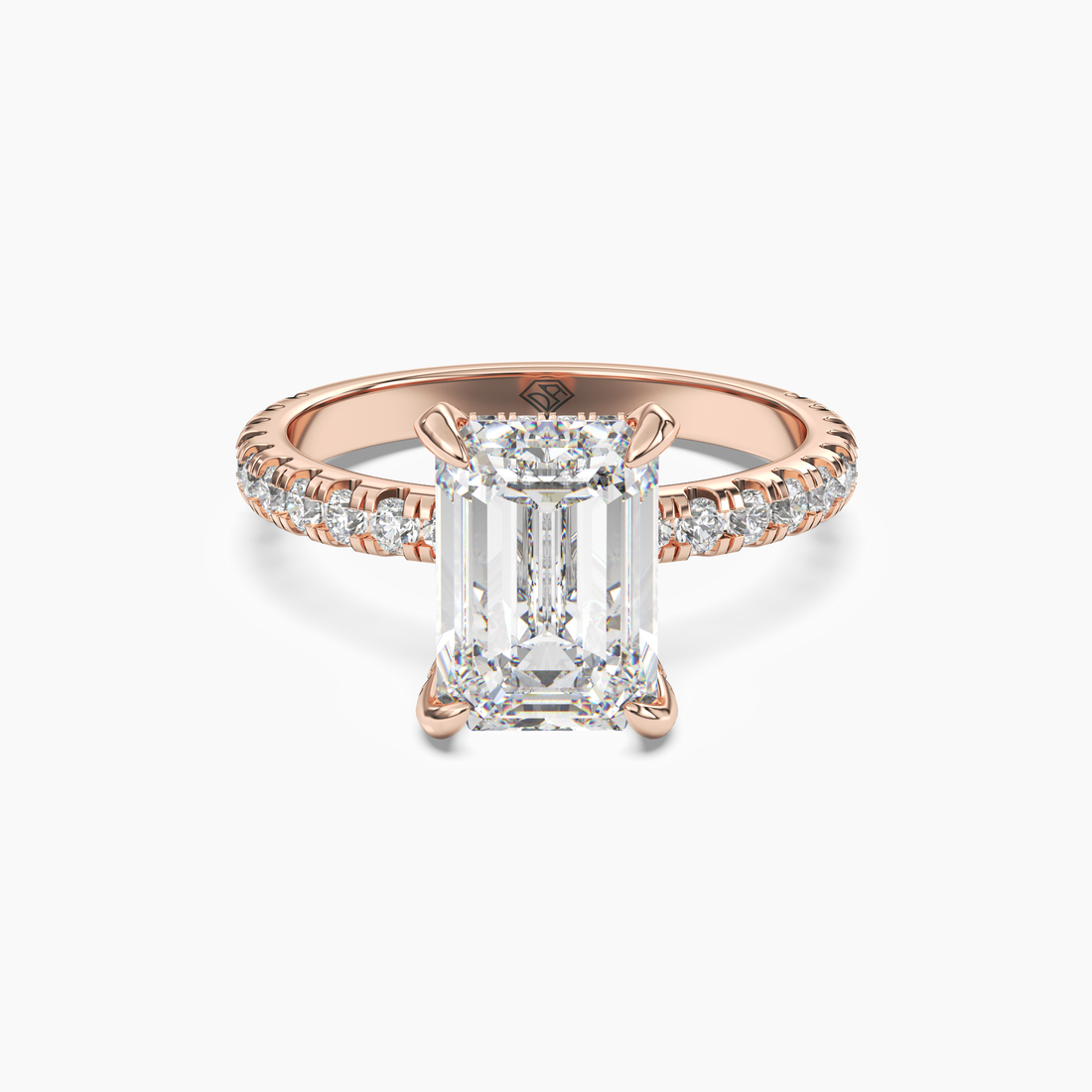 Serena 3.5 Carat Emerald Cut Hidden Halo Lab Grown Diamond Ring in Silver - View 7