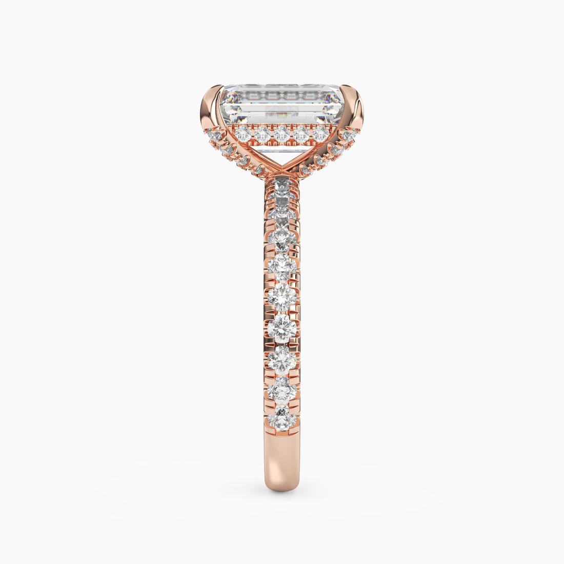 Serena 2 Carat Emerald Cut Hidden Halo Lab Grown Diamond Ring in 14K White Gold - View 9
