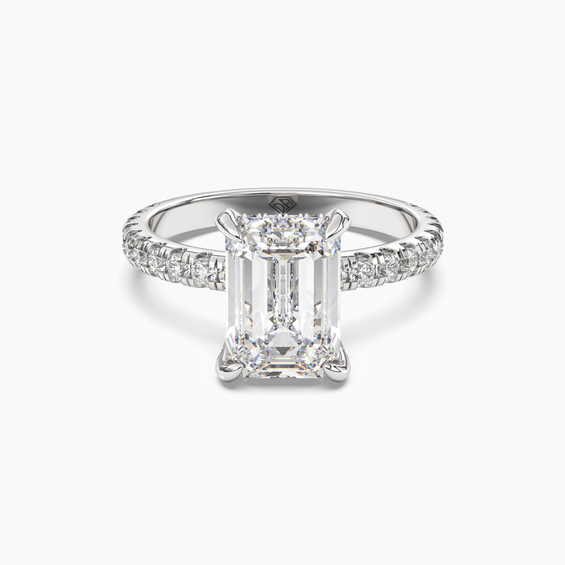 Serena 1 Carat Emerald Cut Hidden Halo Lab Grown Diamond Ring in 10K White Gold