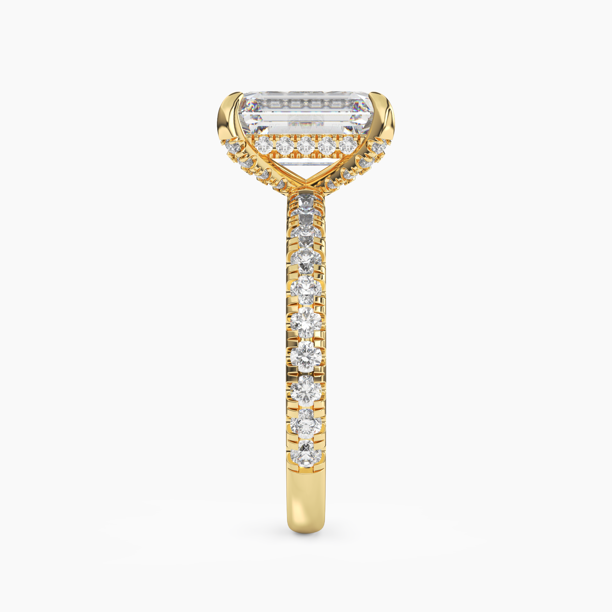 Serena 2.5 Carat Emerald Cut Hidden Halo Lab Grown Diamond Ring in 14K Yellow Gold - View 3