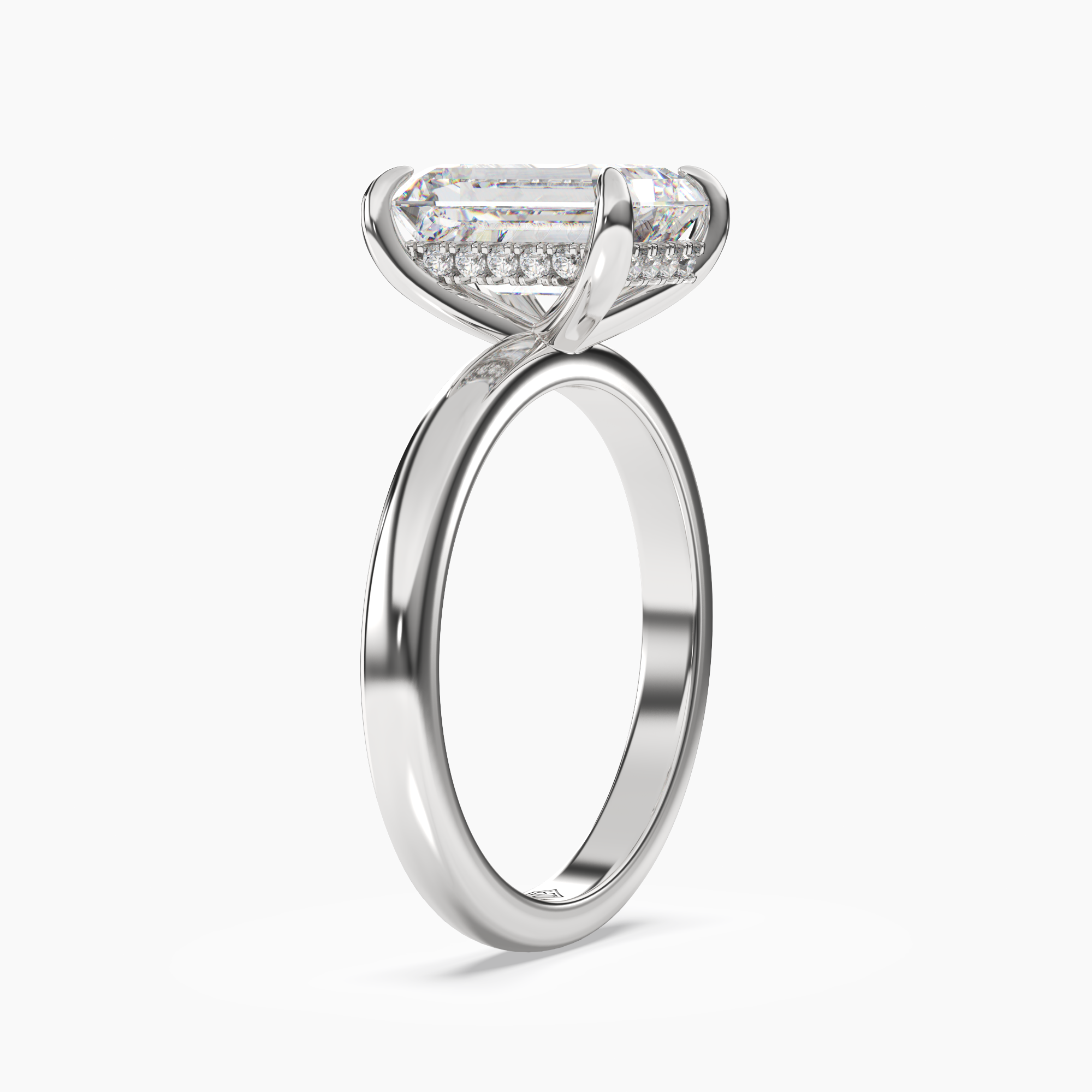 Penelope 3 Carat Emerald Cut Hidden Halo Lab Grown Diamond Ring in Silver - View 2