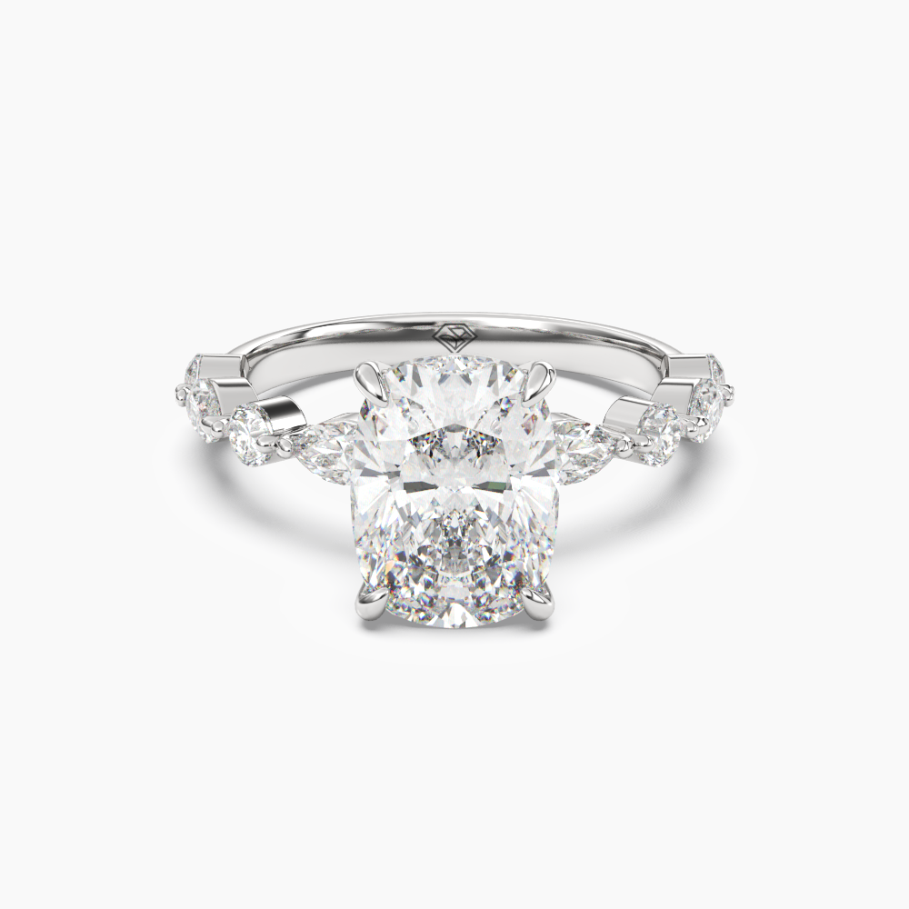 Elodie 2.5 Carat Cushion Cut Solitaire Lab Grown Diamond Ring in 14K White Gold