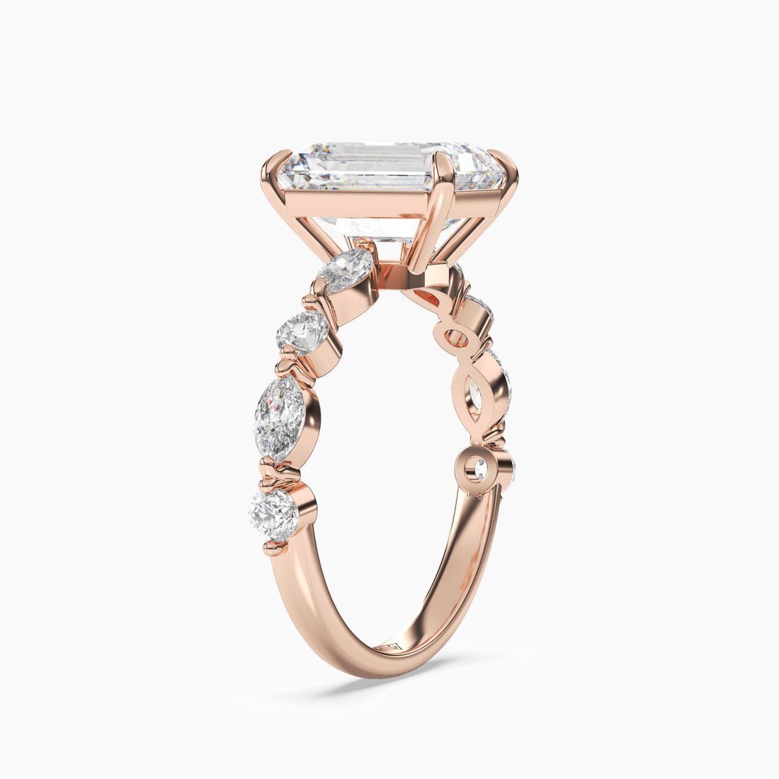 Elodie 4 Carat Emerald Cut Solitaire Lab Grown Diamond Ring in 18K Rose Gold - View 2