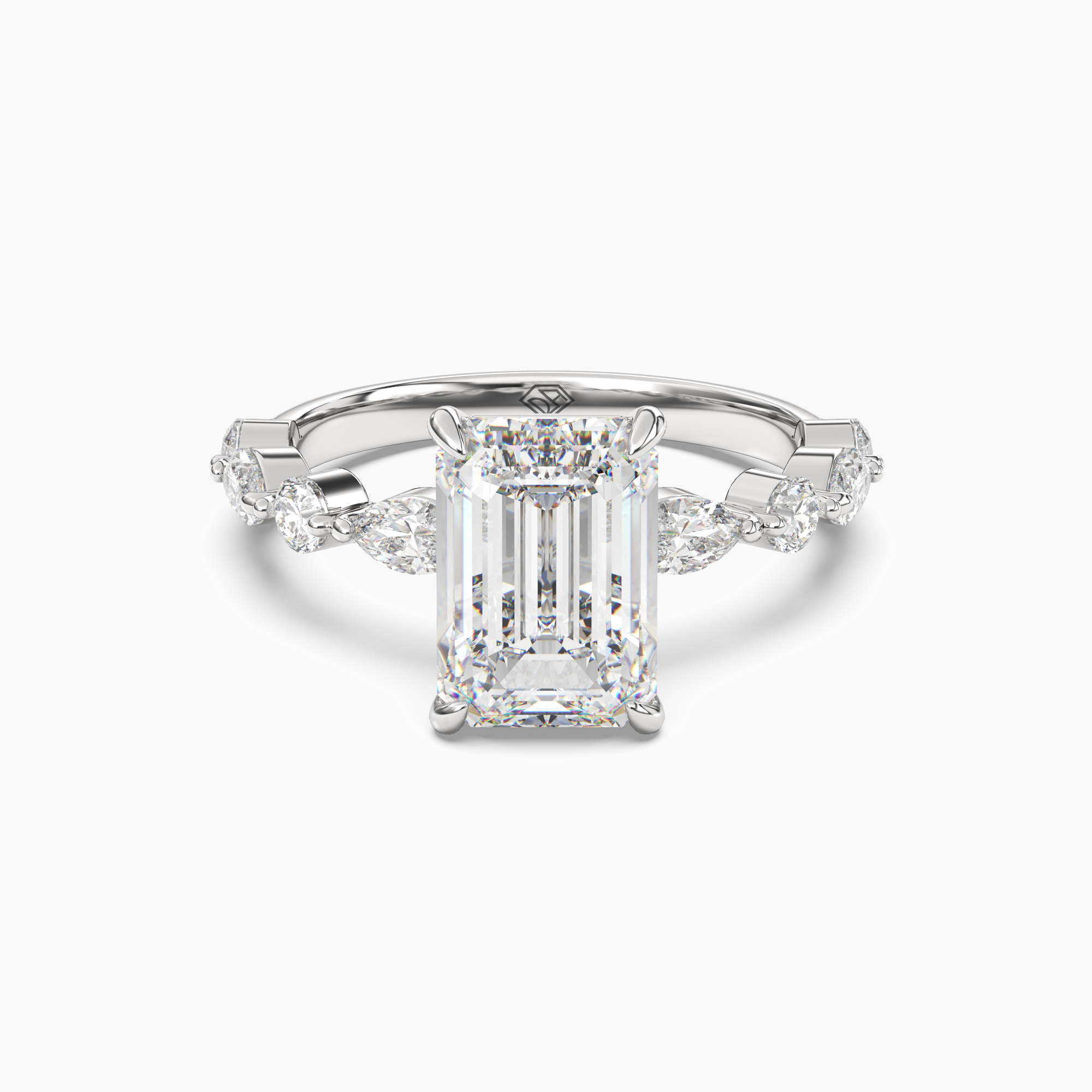 Elodie 4.5 Carat Emerald Cut Solitaire Lab Grown Diamond Ring in Silver