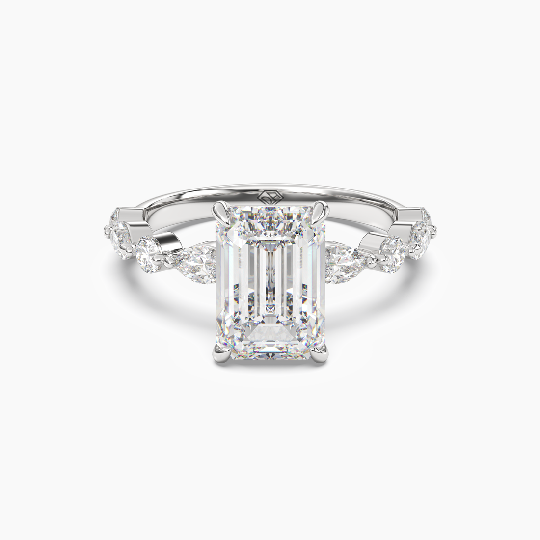 Elodie 4.5 Carat Emerald Cut Solitaire Lab Grown Diamond Ring in Silver