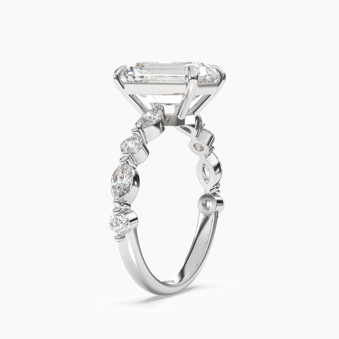 Elodie 4.5 Carat Emerald Cut Solitaire Lab Grown Diamond Ring in Silver - View 2