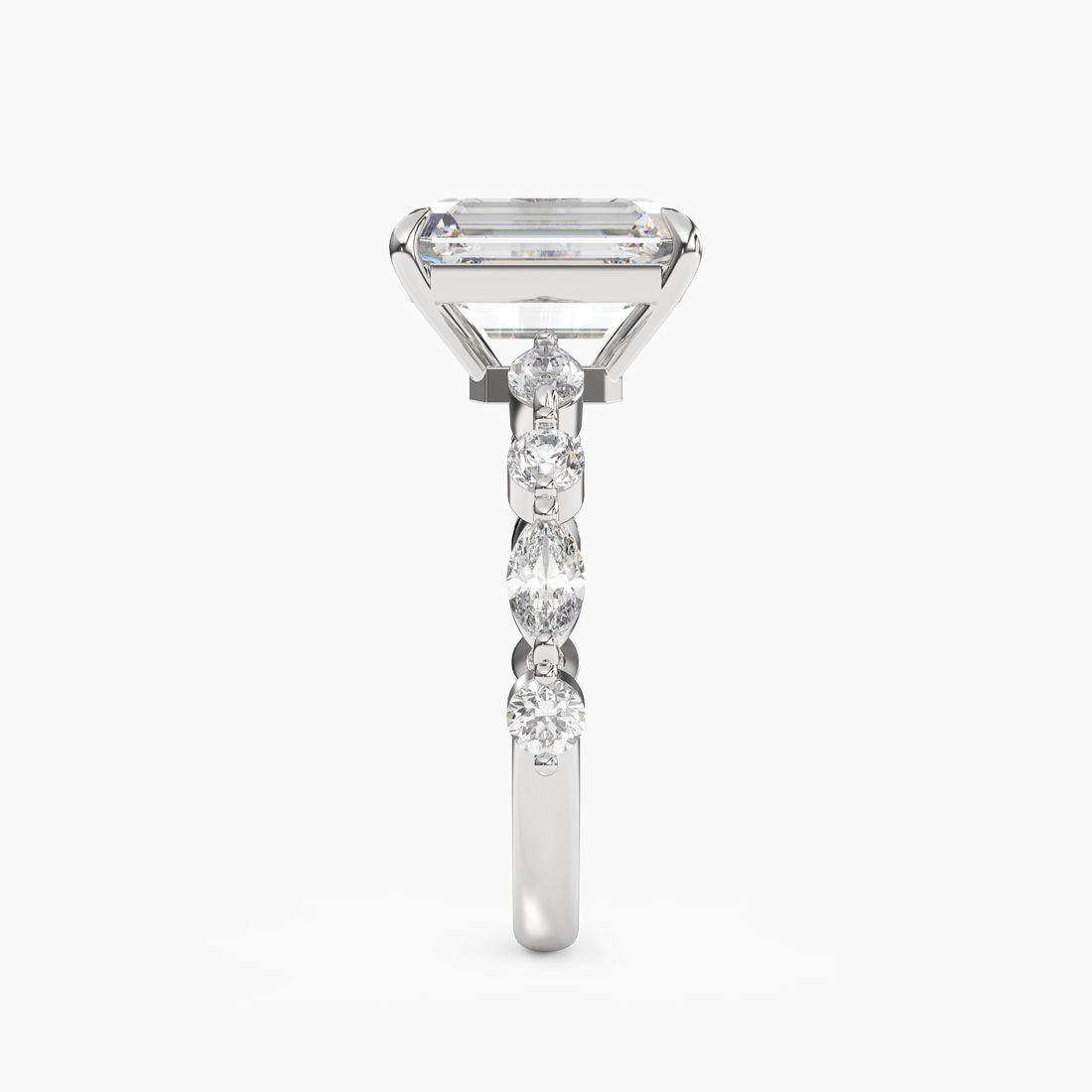 Elodie 2 Carat Emerald Cut Solitaire Lab Grown Diamond Ring in 14K White Gold - View 3