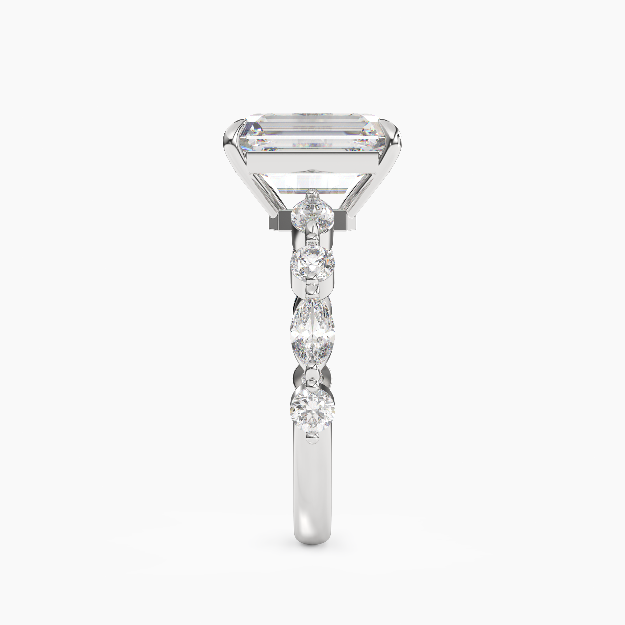 Elodie 4.5 Carat Emerald Cut Solitaire Lab Grown Diamond Ring in 14K White Gold - View 3