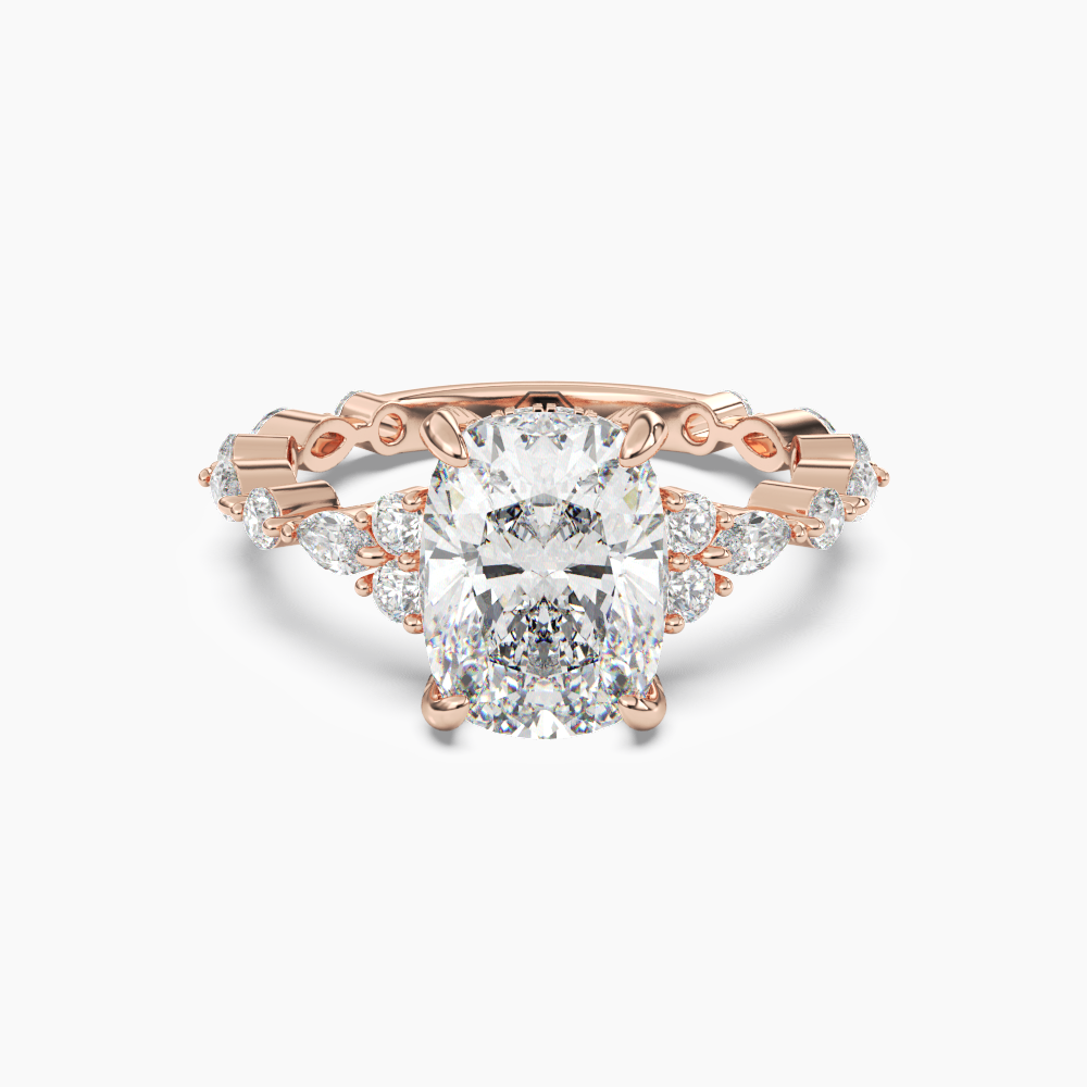 Flora 4.5 Carat Cushion Cut Hidden Halo Lab Grown Diamond Ring in Silver - View 7
