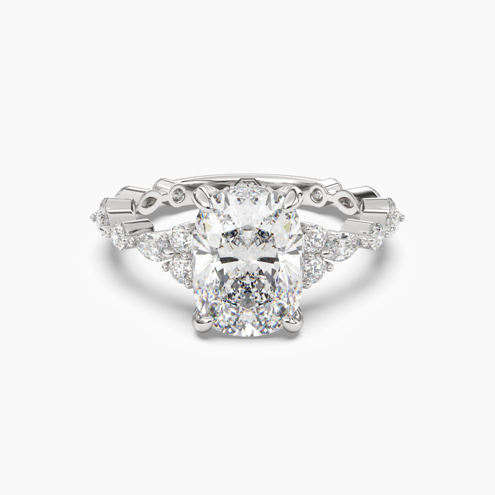 Flora 1 Carat Cushion Cut Hidden Halo Lab Grown Diamond Ring in Silver