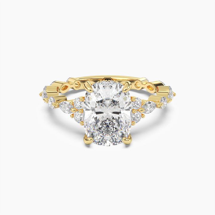 Flora 2 Carat Cushion Cut Hidden Halo Lab Grown Diamond Ring in 14K Yellow Gold
