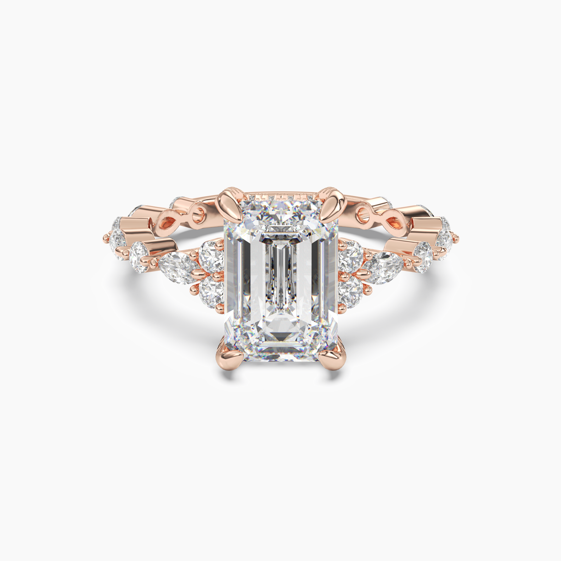 Flora 2.5 Carat Emerald Cut Hidden Halo Lab Grown Diamond Ring in 18K Rose Gold