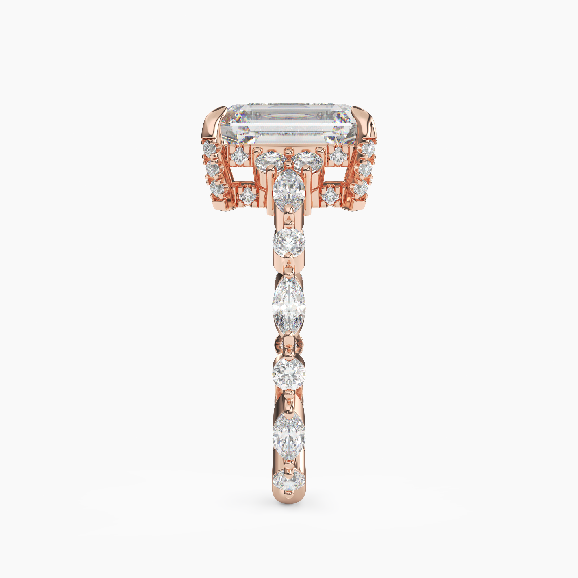 Flora 2.5 Carat Emerald Cut Hidden Halo Lab Grown Diamond Ring in 14K White Gold - View 9