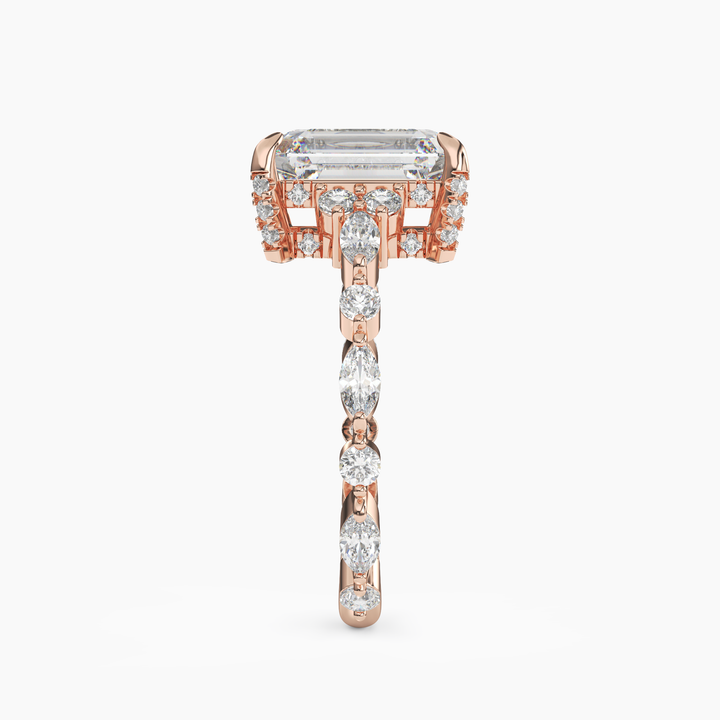 Flora 3 Carat Emerald Cut Hidden Halo Lab Grown Diamond Ring in 14K Yellow Gold - View 9