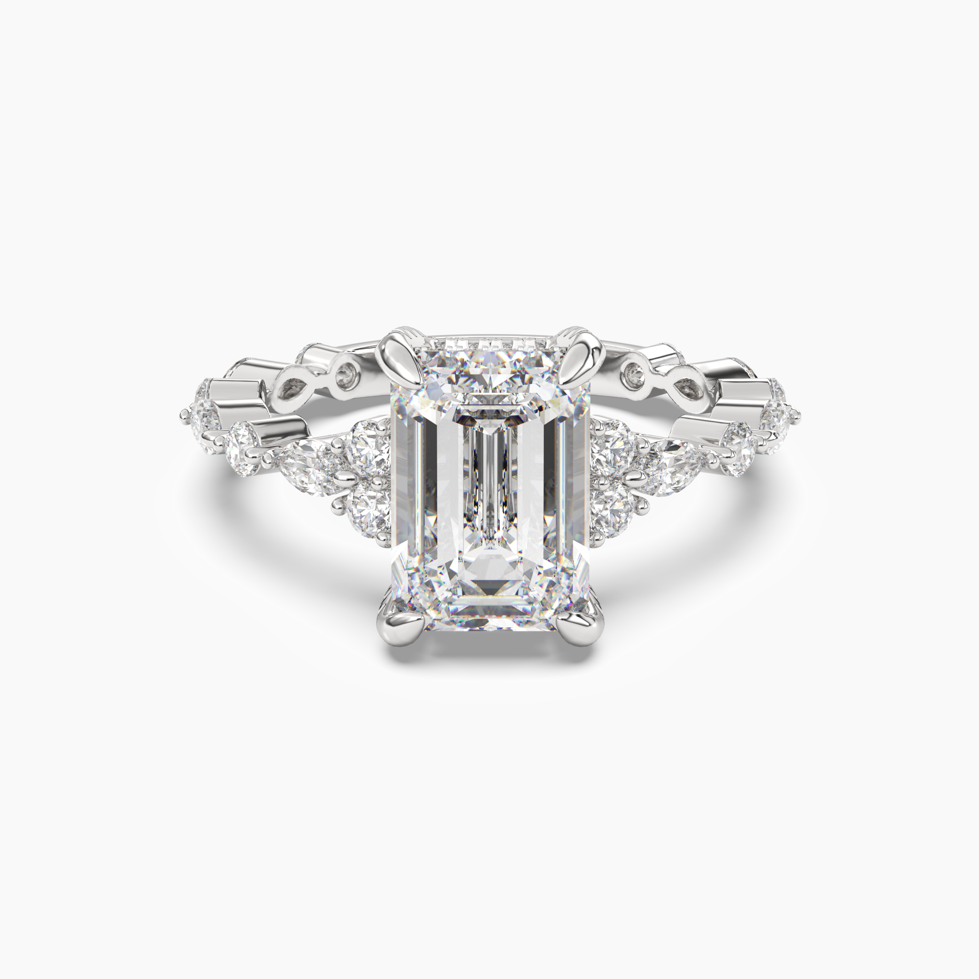 Flora 1 Carat Emerald Cut Hidden Halo Lab Grown Diamond Ring in 18K Rose Gold - View 4