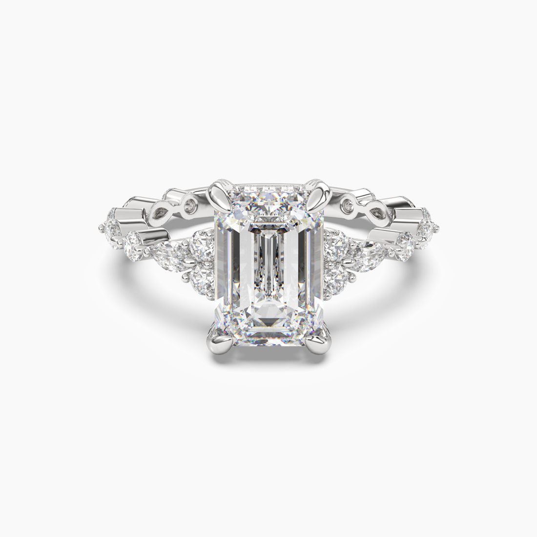Flora 5 Carat Emerald Cut Hidden Halo Lab Grown Diamond Ring in Platinum