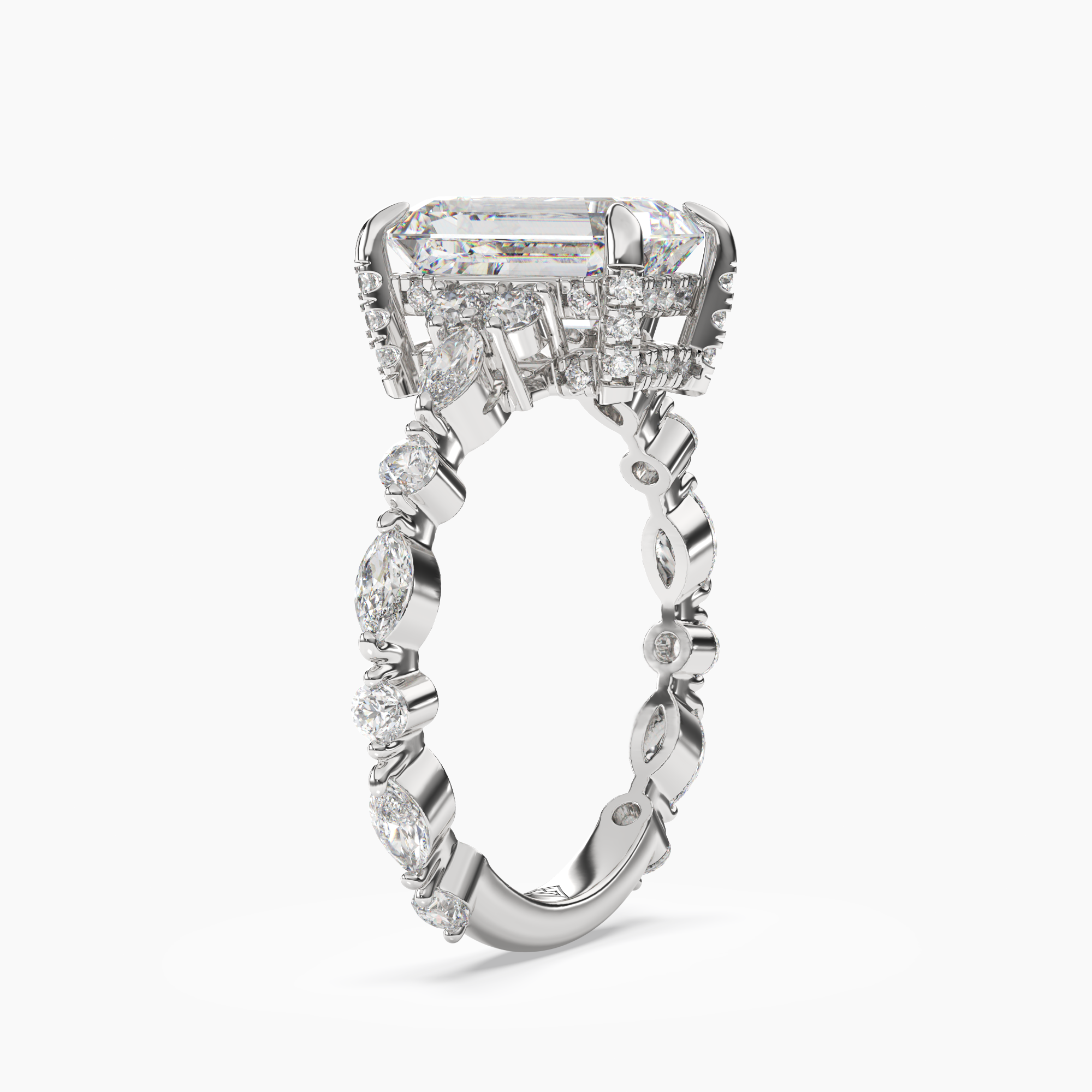 Flora 2.5 Carat Emerald Cut Hidden Halo Lab Grown Diamond Ring in 10K White Gold - View 2