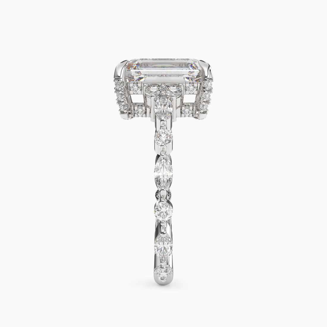 Flora 4 Carat Emerald Cut Hidden Halo Lab Grown Diamond Ring in 14K White Gold - View 3