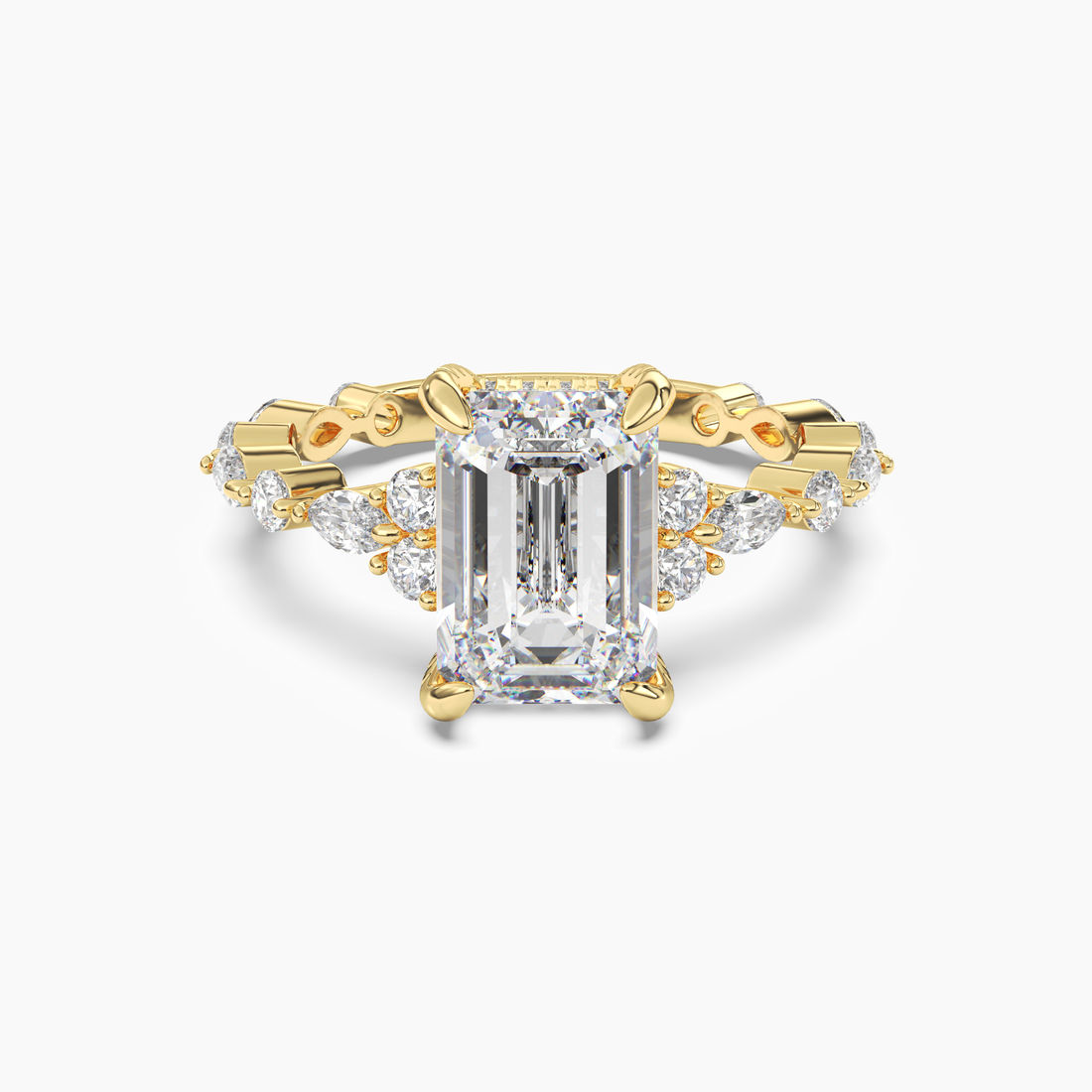 Flora 1 Carat Emerald Cut Hidden Halo Lab Grown Diamond Ring in 14K Yellow Gold