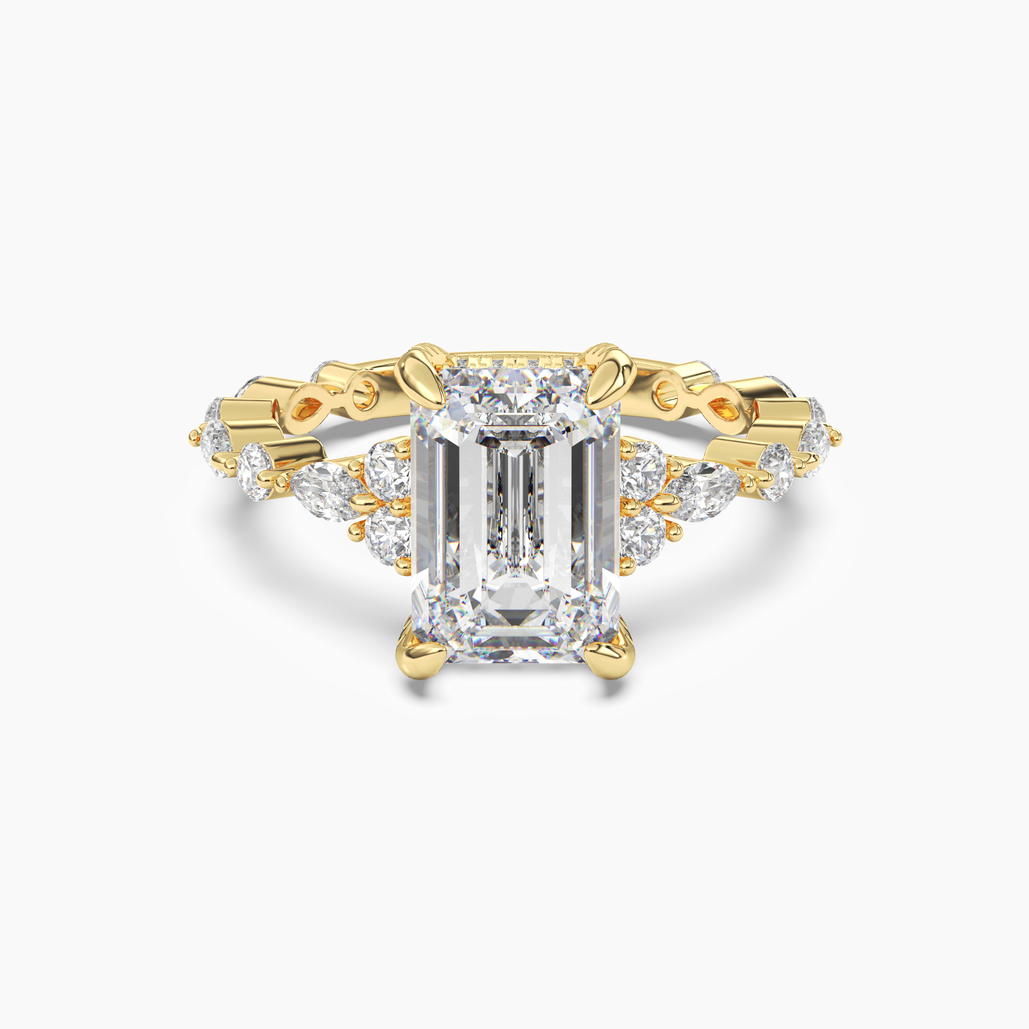 Flora 2 Carat Emerald Cut Hidden Halo Lab Grown Diamond Ring in 10K Rose Gold - View 7