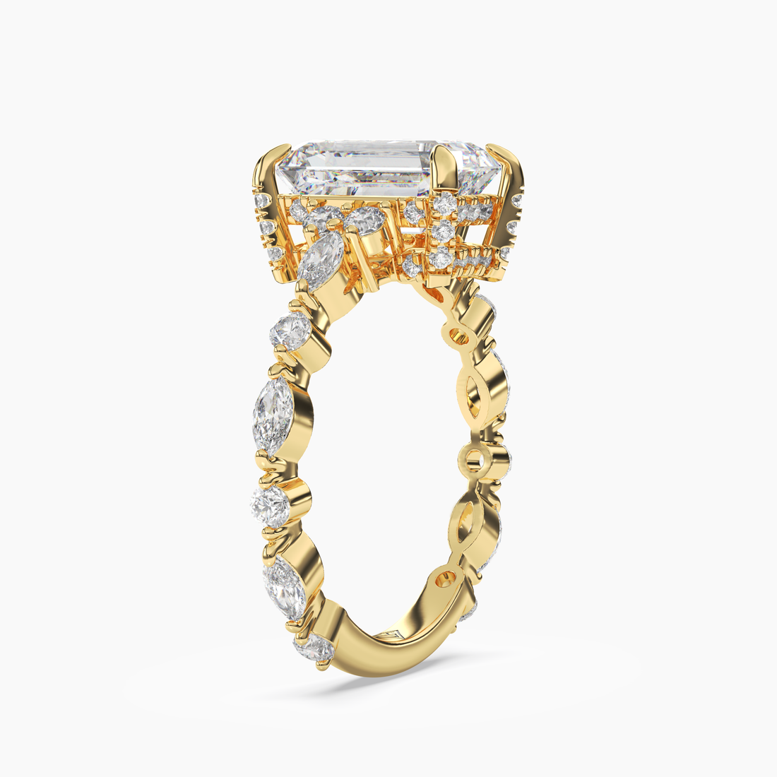 Flora 5 Carat Emerald Cut Hidden Halo Lab Grown Diamond Ring in Platinum - View 5