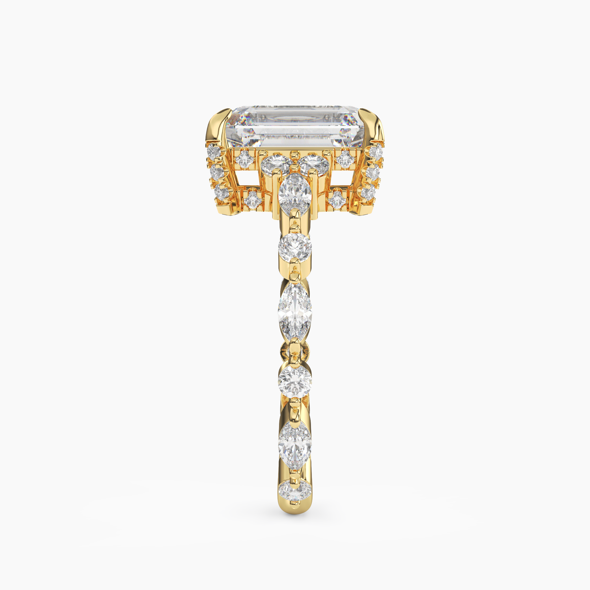 Flora 2 Carat Emerald Cut Hidden Halo Lab Grown Diamond Ring in Silver - View 6