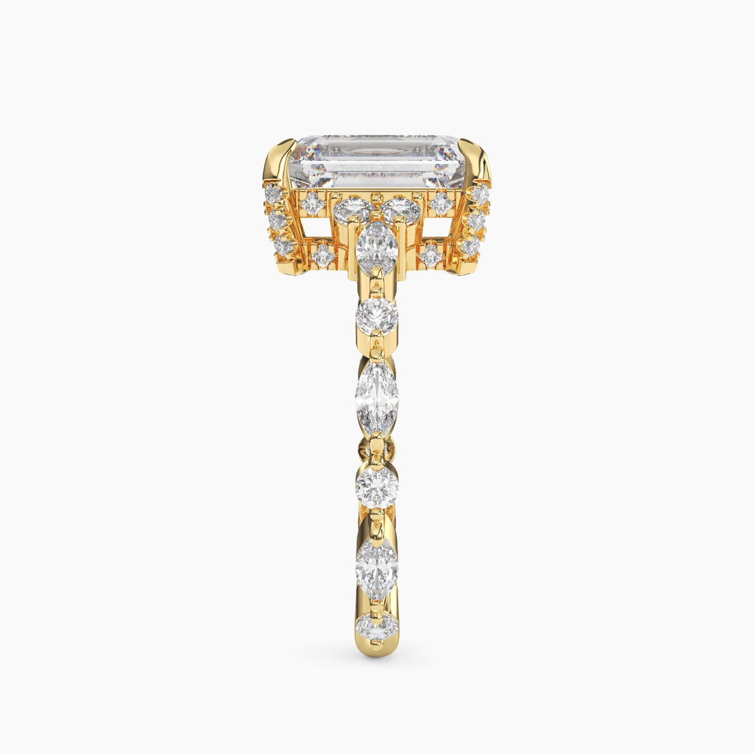 Flora 5 Carat Emerald Cut Hidden Halo Lab Grown Diamond Ring in 14K White Gold - View 6