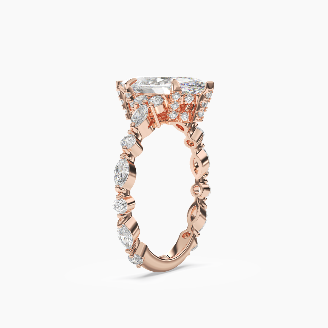 Flora 4.5 Carat Marquise Cut Hidden Halo Lab Grown Diamond Ring in 14K Rose Gold - View 2