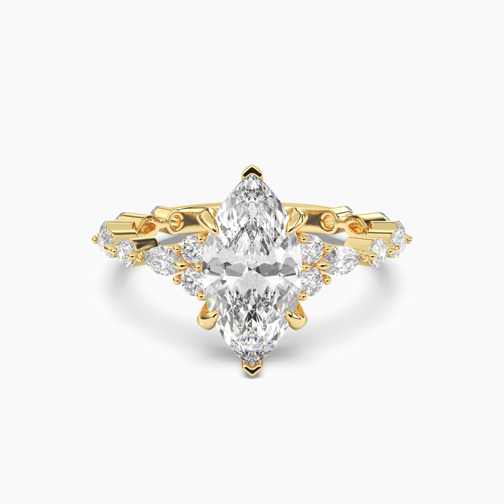Flora 4 Carat Marquise Cut Solitaire Lab Grown Diamond Ring in 14K Yellow Gold