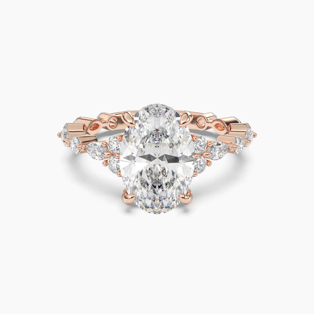 Flora 3.5 Carat Oval Cut Hidden Halo Lab Grown Diamond Ring in 18K White Gold - View 7