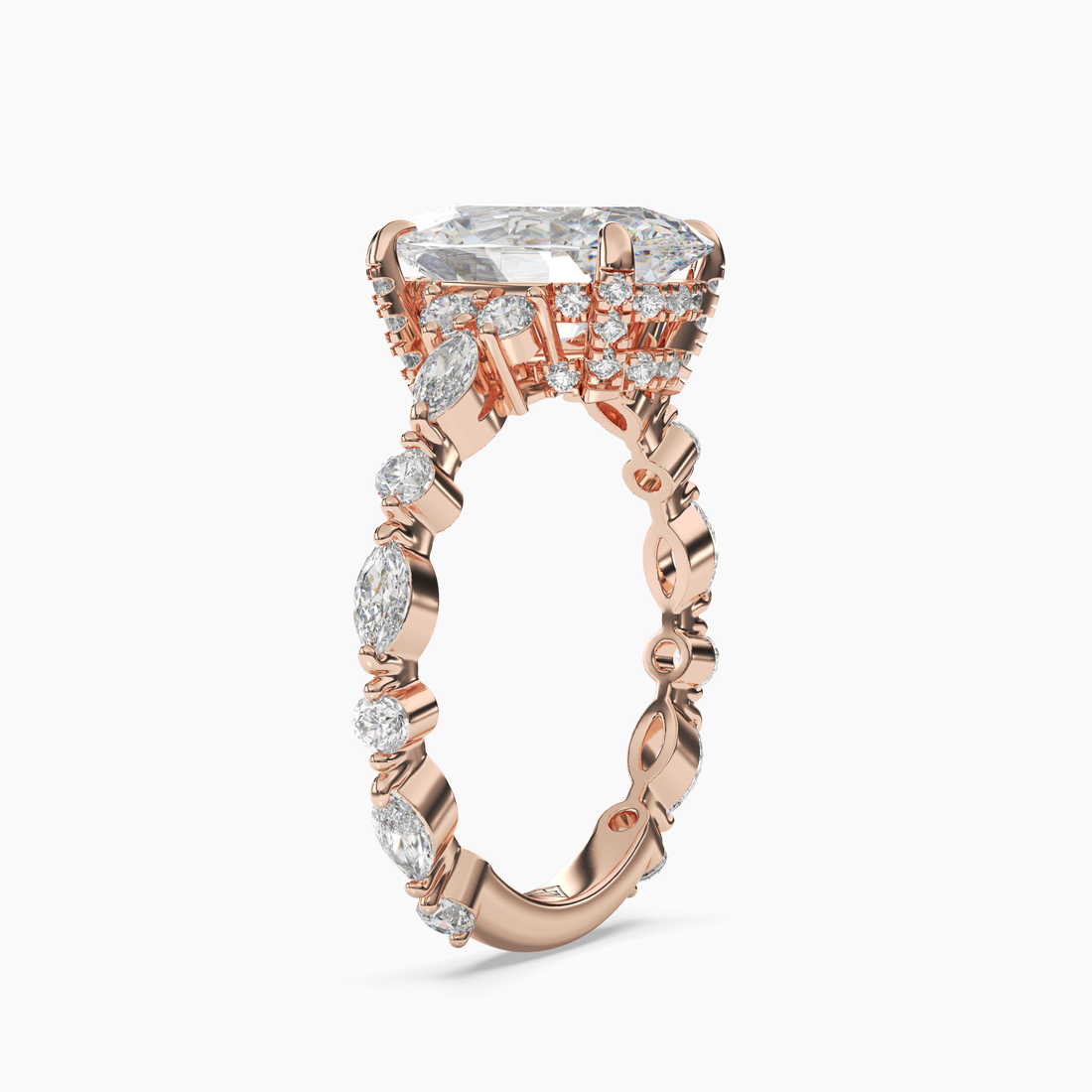 Flora 2.5 Carat Oval Cut Hidden Halo Lab Grown Diamond Ring in Silver - View 8