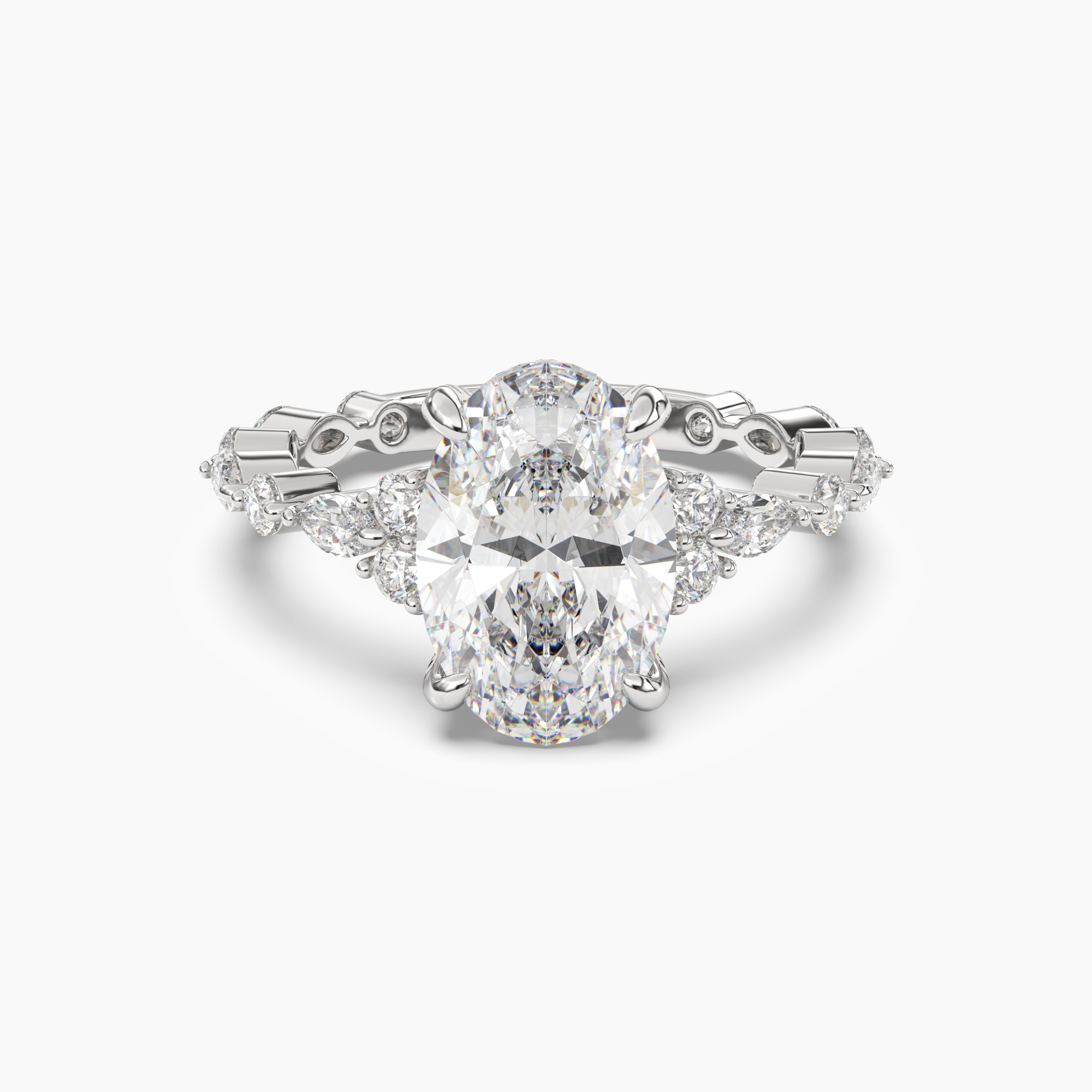 Flora 2 Carat Oval Cut Hidden Halo Lab Grown Diamond Ring in 14K White Gold