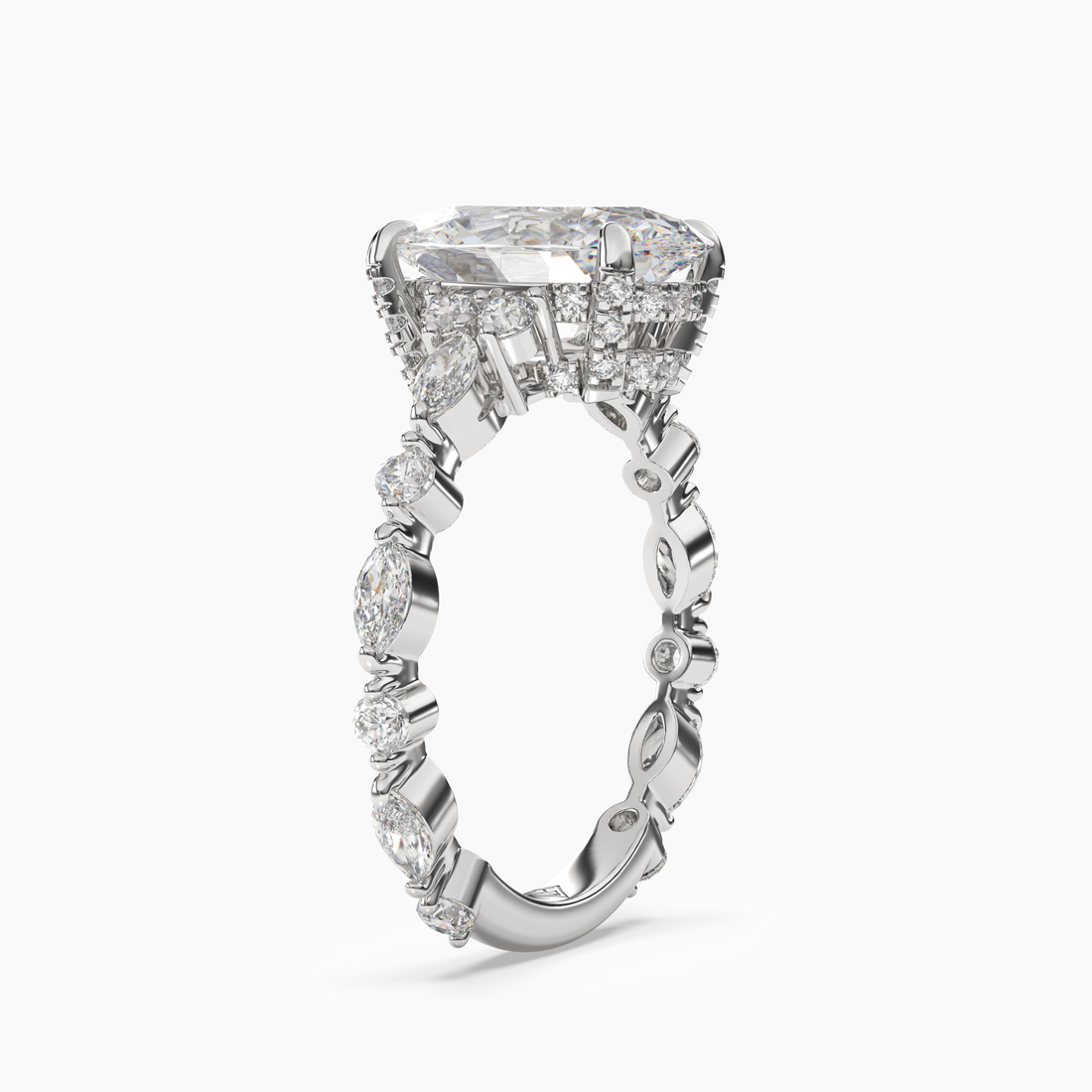 Flora 5 Carat Oval Cut Hidden Halo Lab Grown Diamond Ring in Silver - View 2